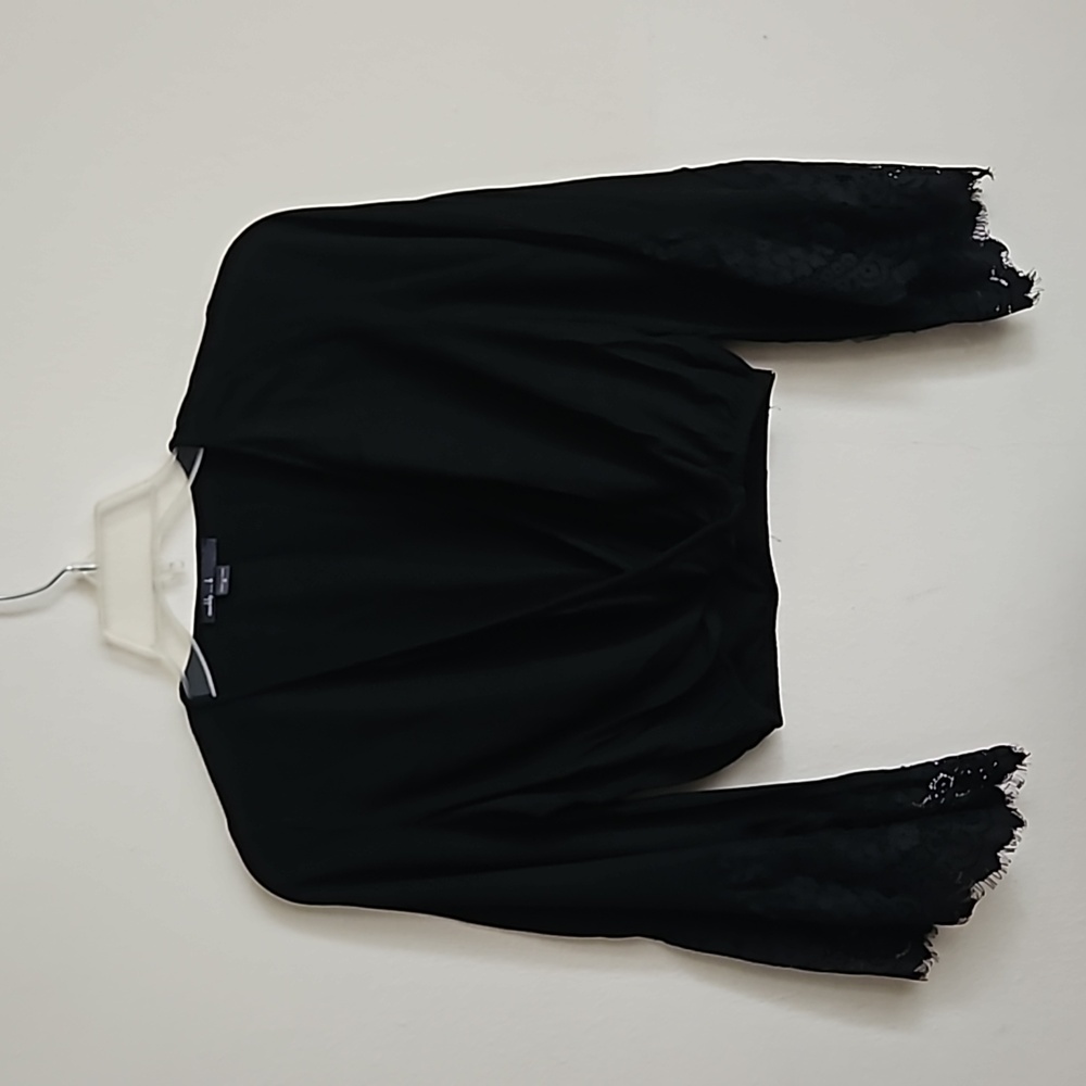 Maddy k black crop bell sleeves blouse top small flaw**